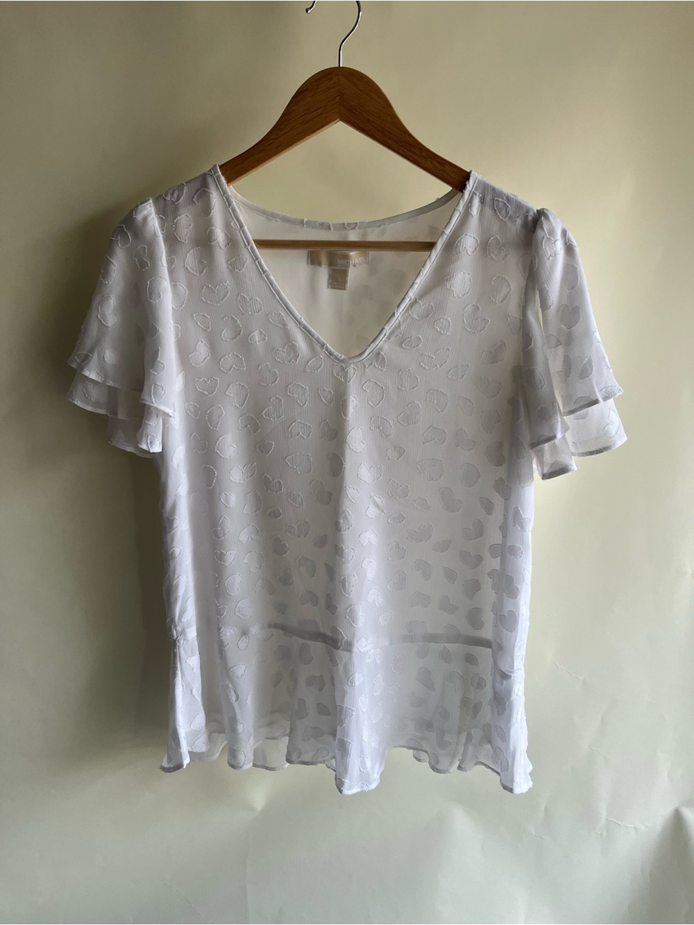 Michael Michael Kors White Blouse Short Flutter Sleeve Peplum EUC Top Shirt